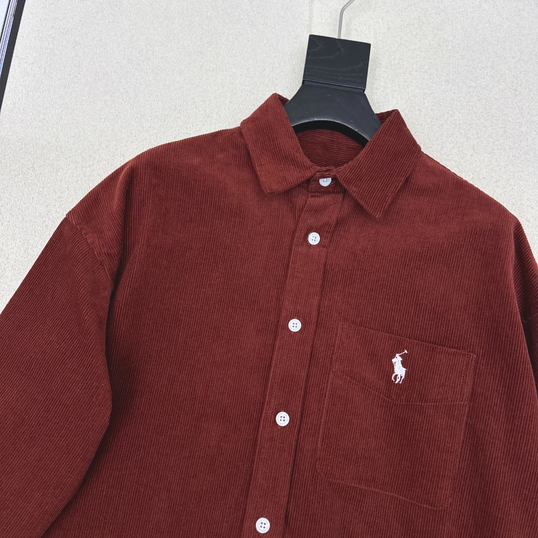 老钱感穿搭 RL 25Ss————秋冬最新款小马logo刺绣灯芯绒衬衫 🤎宽松廓形剪裁 卡其棕色灯芯绒面