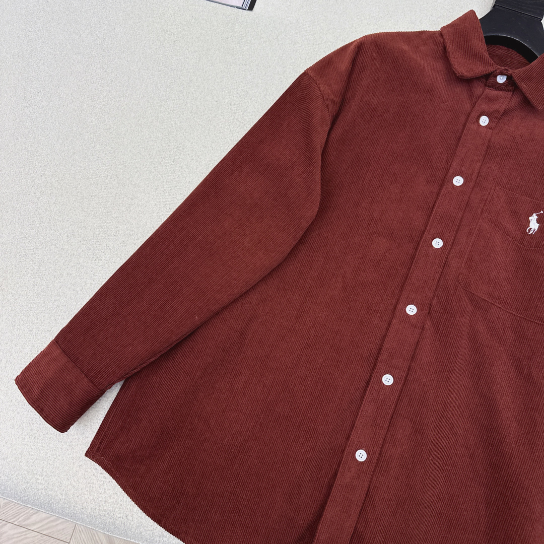 老钱感穿搭 RL 25Ss————秋冬最新款小马logo刺绣灯芯绒衬衫 🤎宽松廓形剪裁 卡其棕色灯芯绒面