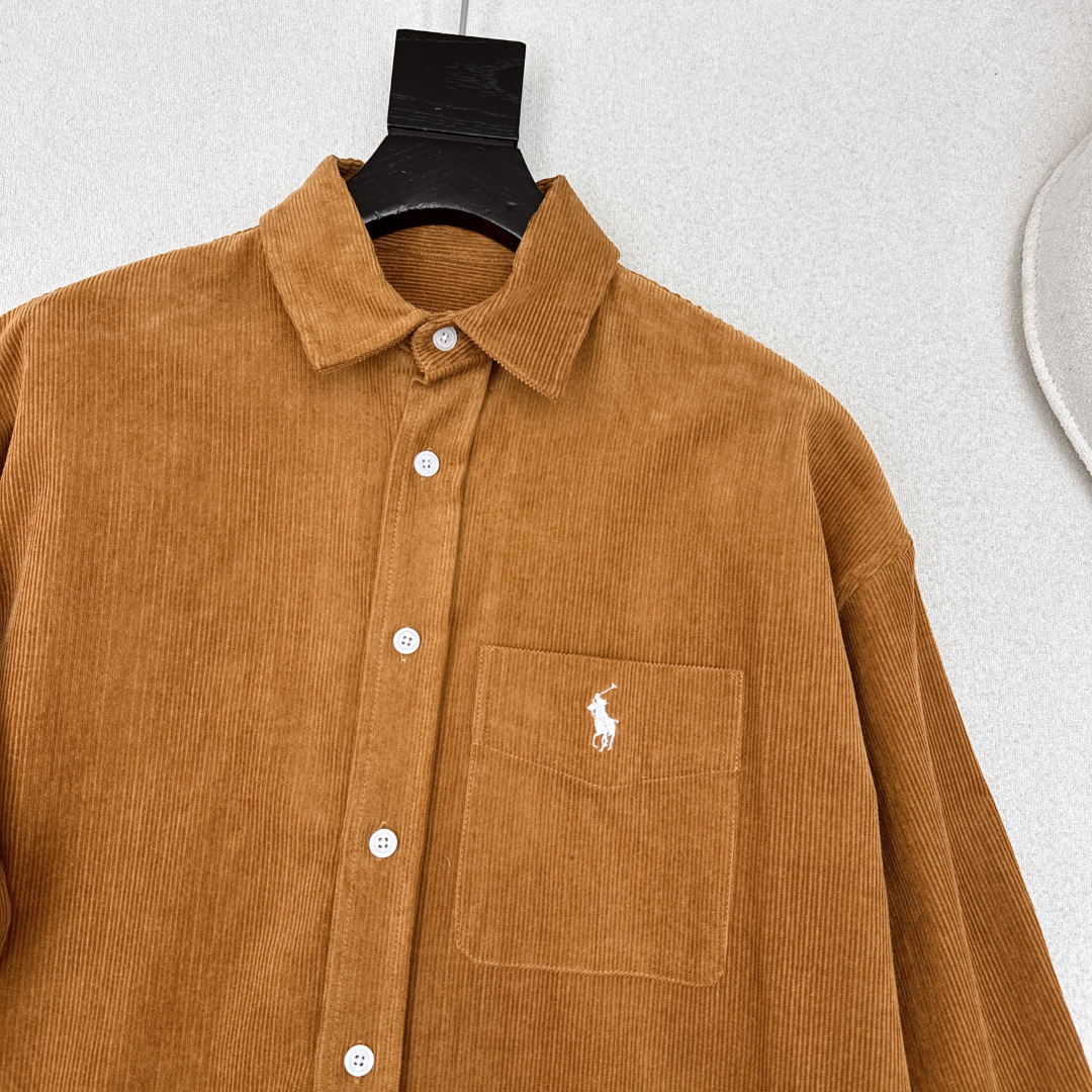 老钱感穿搭 RL 25Ss————秋冬最新款小马logo刺绣灯芯绒衬衫 🤎宽松廓形剪裁 卡其棕色灯芯绒面