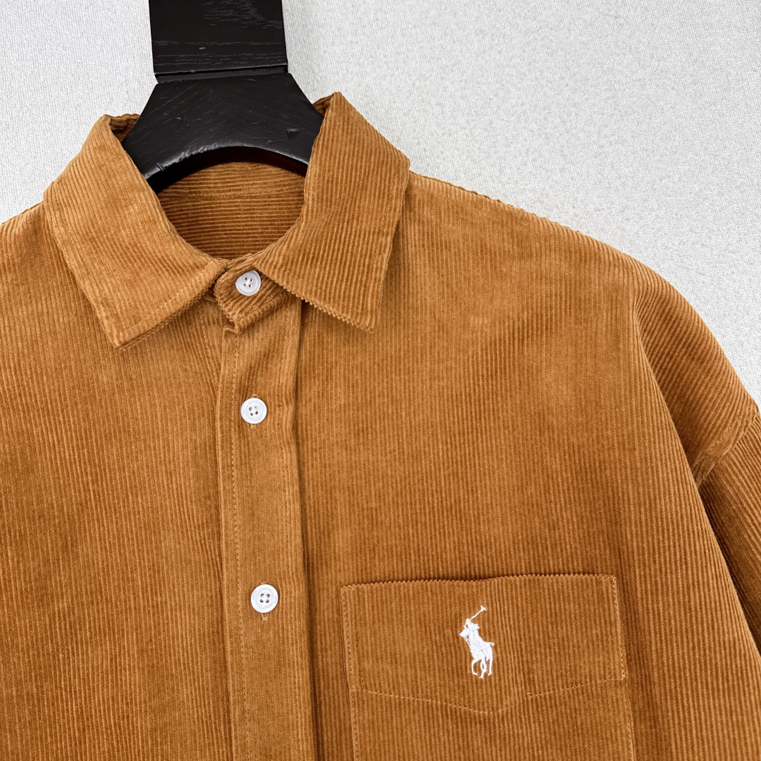 老钱感穿搭 RL 25Ss————秋冬最新款小马logo刺绣灯芯绒衬衫 🤎宽松廓形剪裁 卡其棕色灯芯绒面