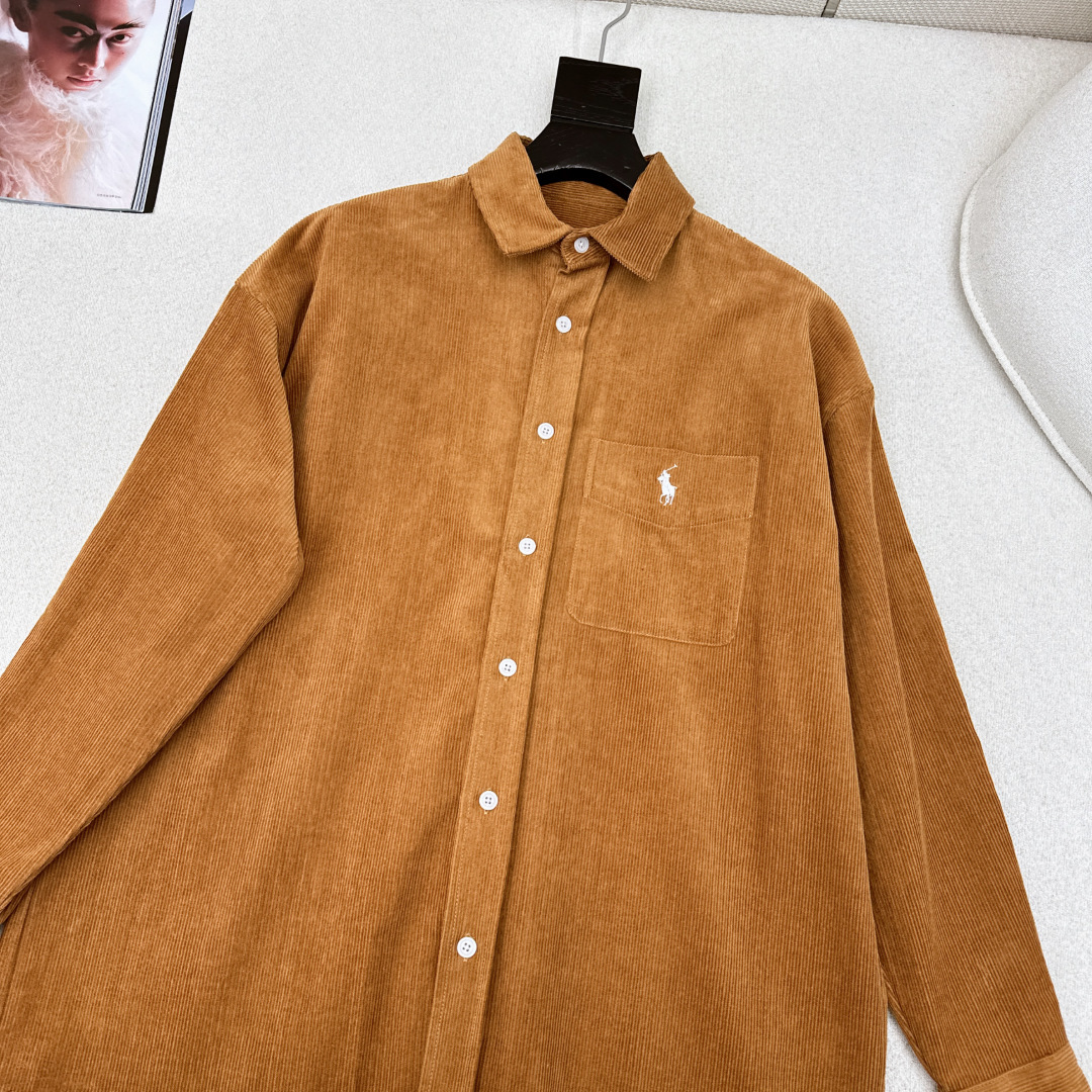 老钱感穿搭 RL 25Ss————秋冬最新款小马logo刺绣灯芯绒衬衫 🤎宽松廓形剪裁 卡其棕色灯芯绒面