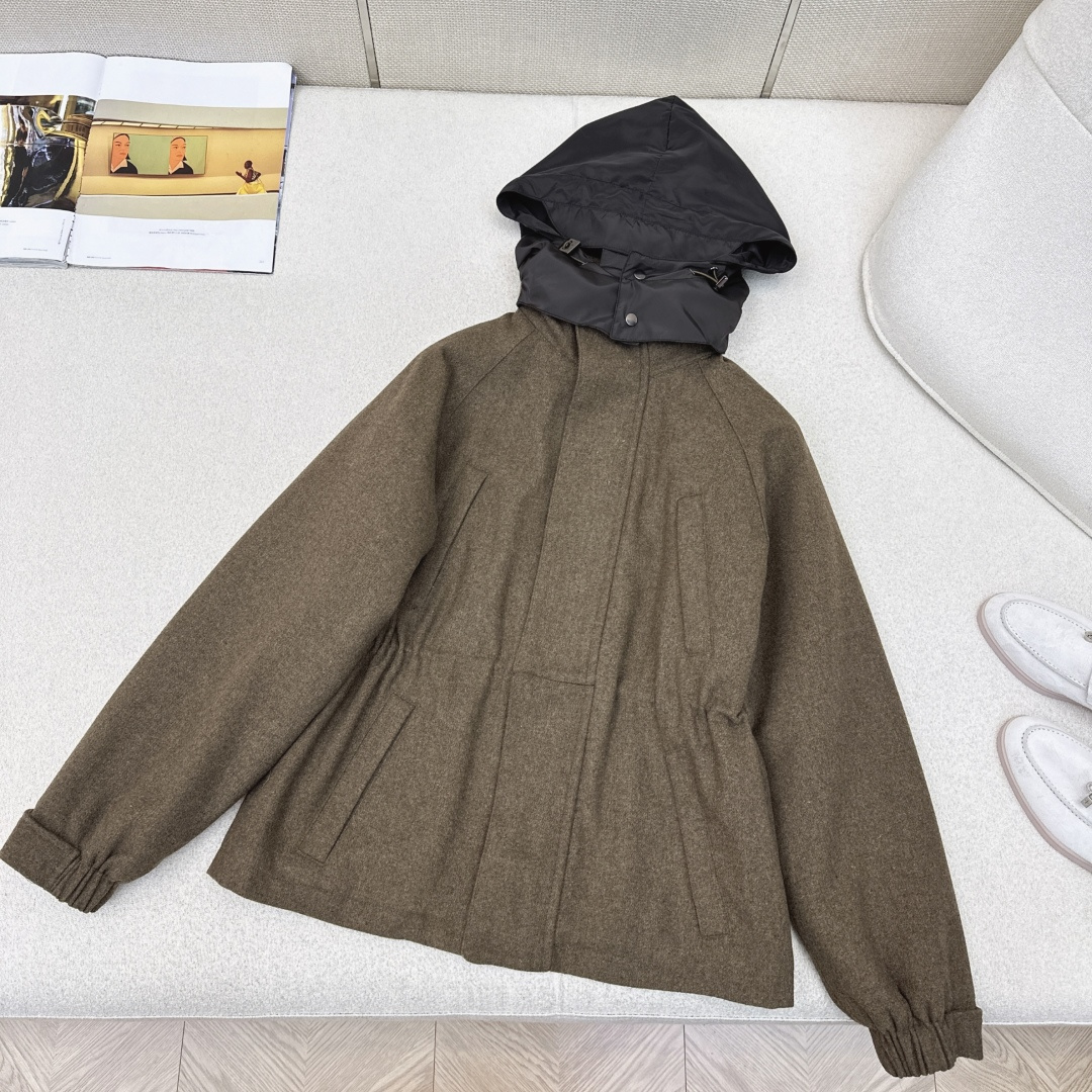 高奢老钱风穿搭 lp🆕 25Ss————秋冬最新款极简设计感连帽毛呢外套 🤎帽子可以隐藏起来的两穿款 博