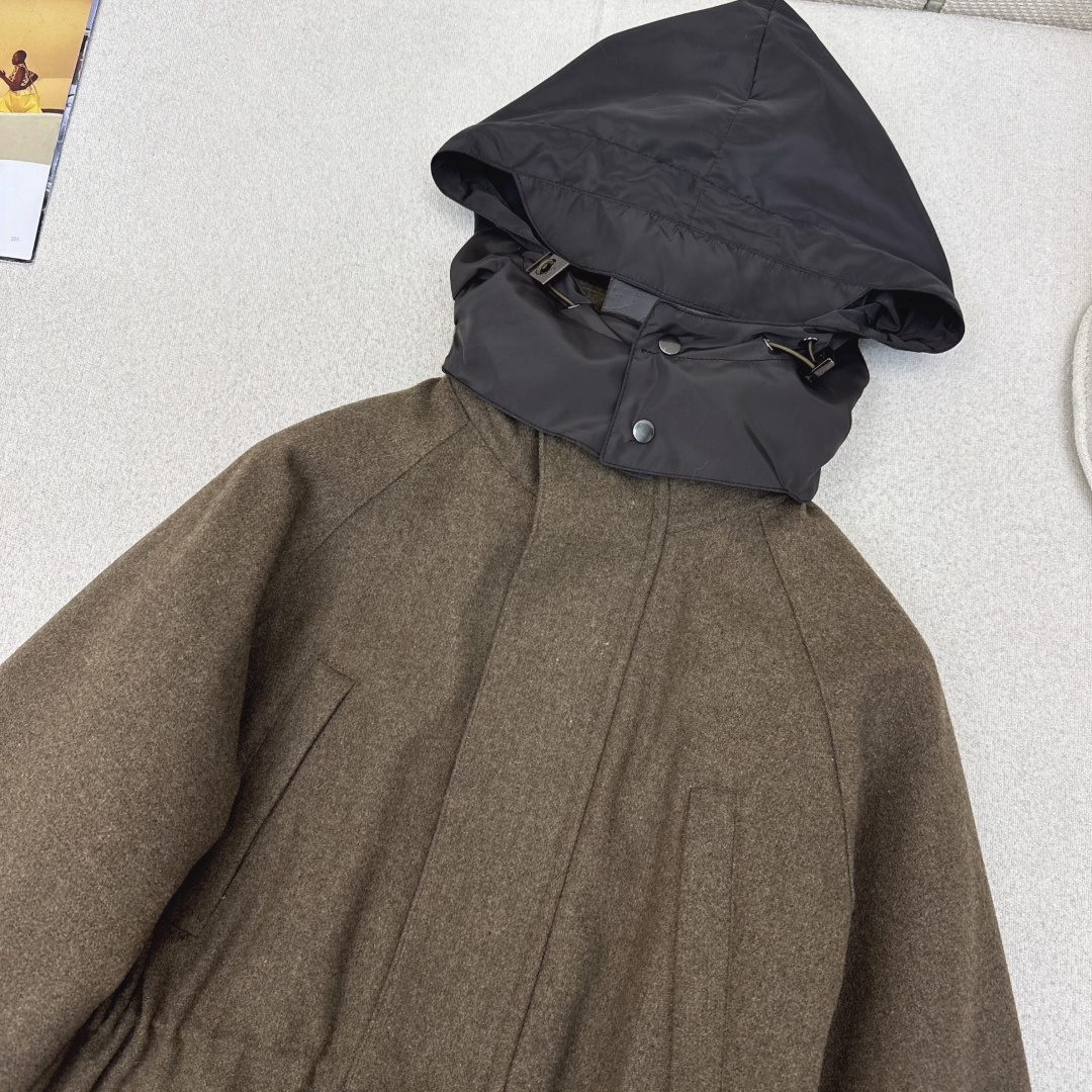 高奢老钱风穿搭 lp🆕 25Ss————秋冬最新款极简设计感连帽毛呢外套 🤎帽子可以隐藏起来的两穿款 博