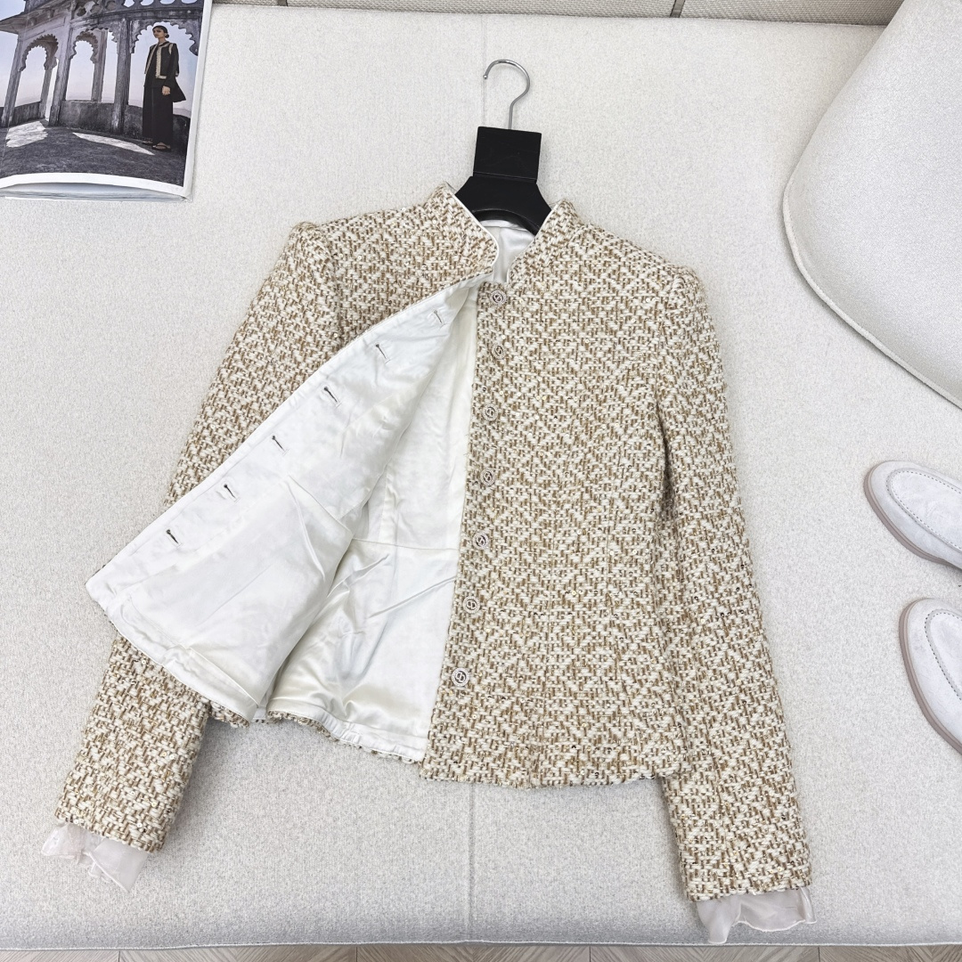 独家款～C家 26Ss———早春最新款小立领编织外套 💛绝美高级亮片编织面料实物超美 立体肌理感精致感满