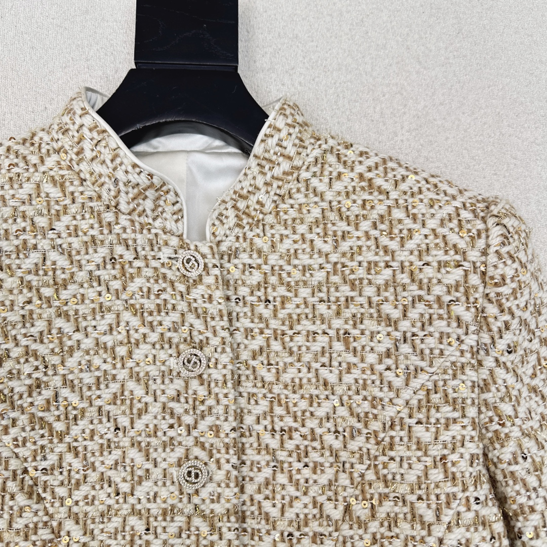 独家款～C家 26Ss———早春最新款小立领编织外套 💛绝美高级亮片编织面料实物超美 立体肌理感精致感满