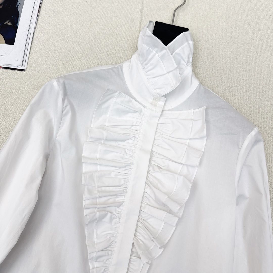 姚晨同款 RL 26Ss————早春最新款紫标高定度假新品长袖衬衫🤍法式宫廷风气质单品 花边立领定位压褶