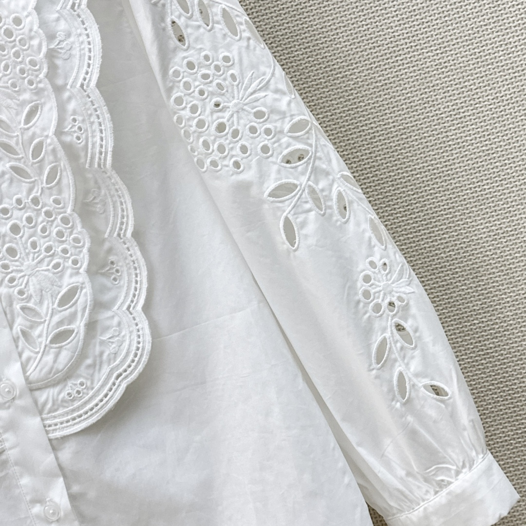 重工款 VLTN 26Ss————春夏最新款重磅刺绣七分袖衬衫🤍重工的定制纯棉面料 全身镂空刺绣 高密度
