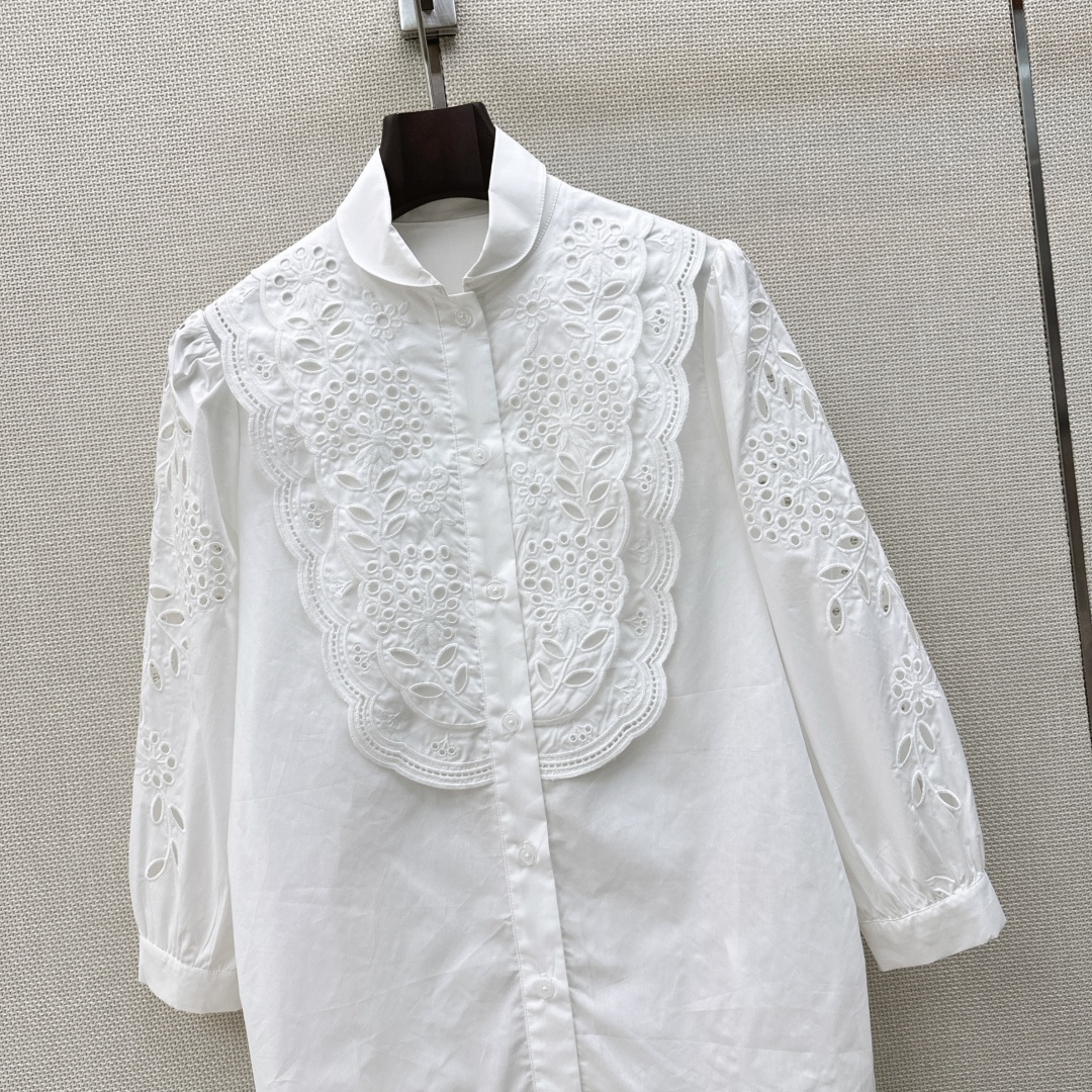 重工款 VLTN 26Ss————春夏最新款重磅刺绣七分袖衬衫🤍重工的定制纯棉面料 全身镂空刺绣 高密度