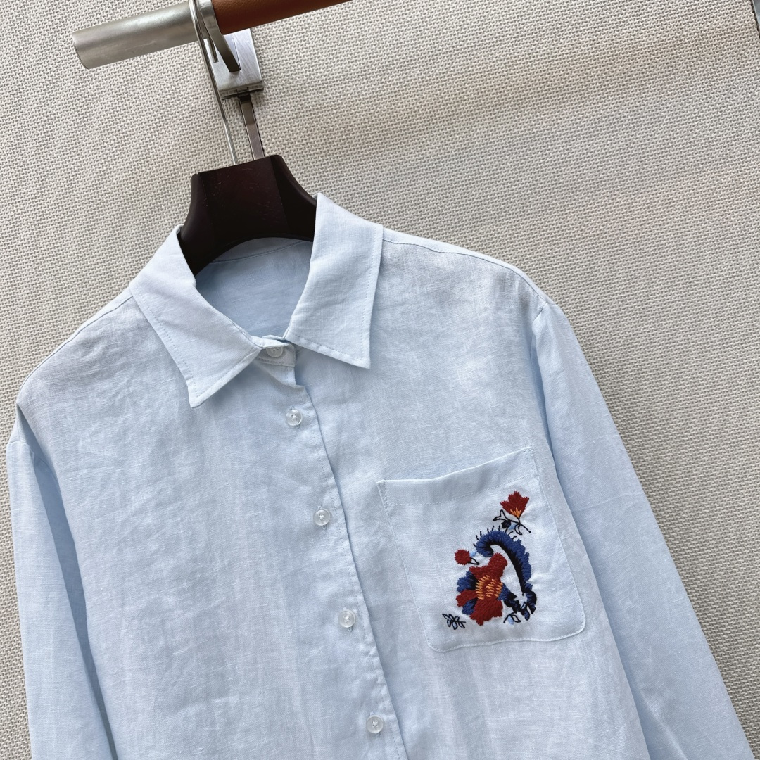 lp🆕 26Ss————春夏最新款花卉刺绣口袋亚麻衬衫🩵重工定位立体刺绣工艺 低调奢华细节感满满 进口亚