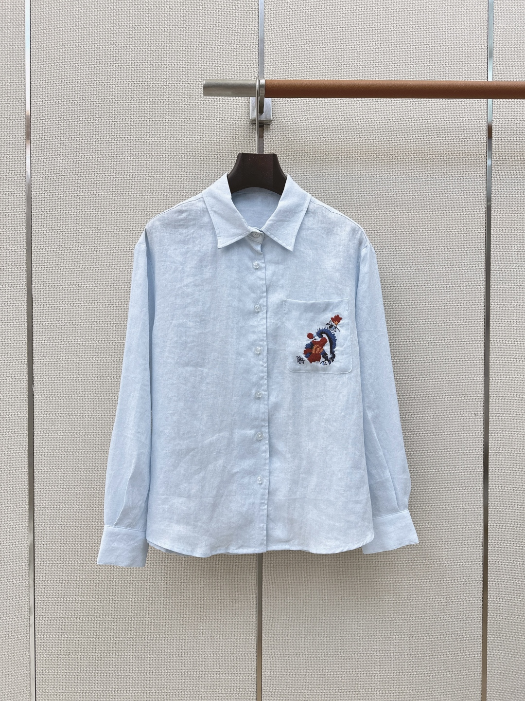 lp🆕 26Ss————春夏最新款花卉刺绣口袋亚麻衬衫🩵重工定位立体刺绣工艺 低调奢华细节感满满 进口亚