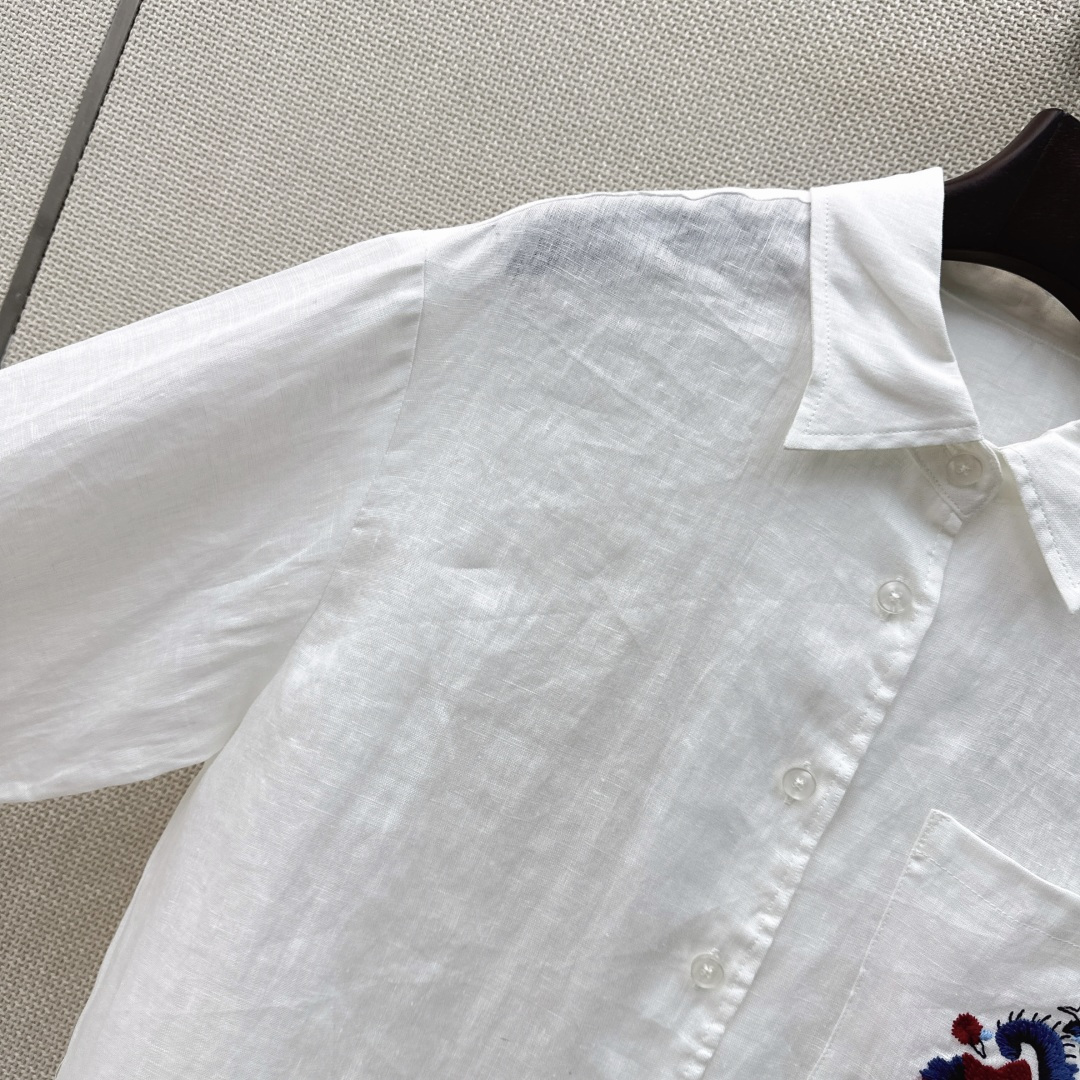 lp🆕 26Ss————春夏最新款花卉刺绣口袋亚麻衬衫🩵重工定位立体刺绣工艺 低调奢华细节感满满 进口亚