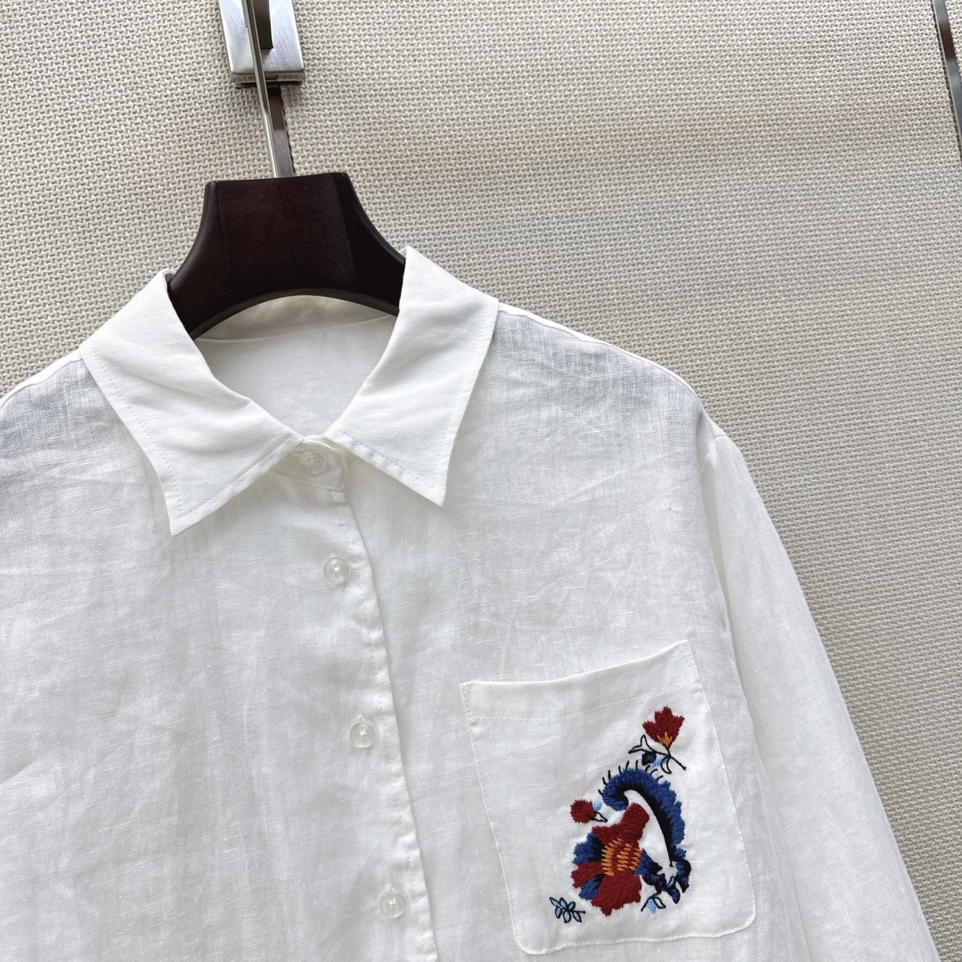 lp🆕 26Ss————春夏最新款花卉刺绣口袋亚麻衬衫🩵重工定位立体刺绣工艺 低调奢华细节感满满 进口亚