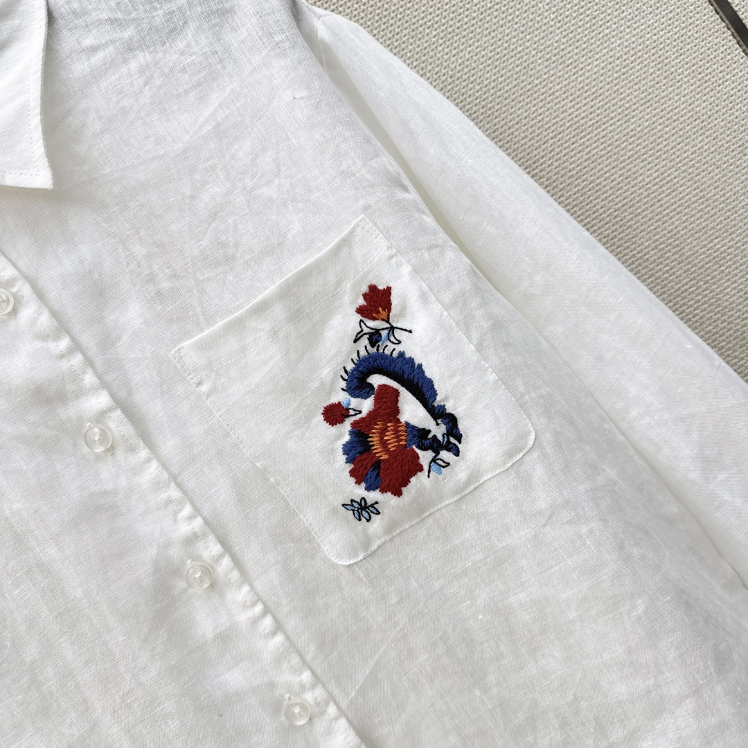 lp🆕 26Ss————春夏最新款花卉刺绣口袋亚麻衬衫🩵重工定位立体刺绣工艺 低调奢华细节感满满 进口亚