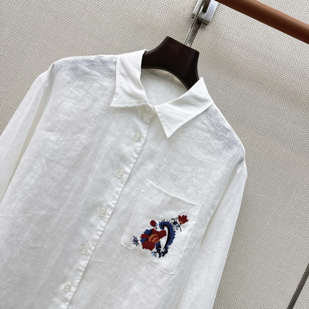 lp🆕 26Ss————春夏最新款花卉刺绣口袋亚麻衬衫🩵重工定位立体刺绣工艺 低调奢华细节感满满 进口亚