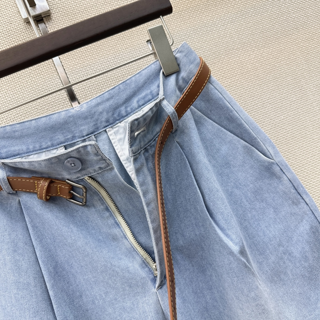 独家首发 RL 26Ss————早秋最新款做旧洗水牛仔套装 🩵领带牛仔衬衫+直筒腰带阔腿裤 超级显高的一