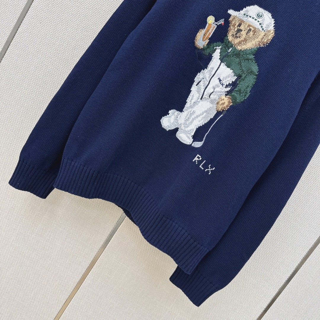 RL 26Ss————早秋最新款浓郁美式风帅气小熊毛衣🖤手工勾花图案 经典H宽松版型 品质控必入 进口纯棉纱线质感无敌赞