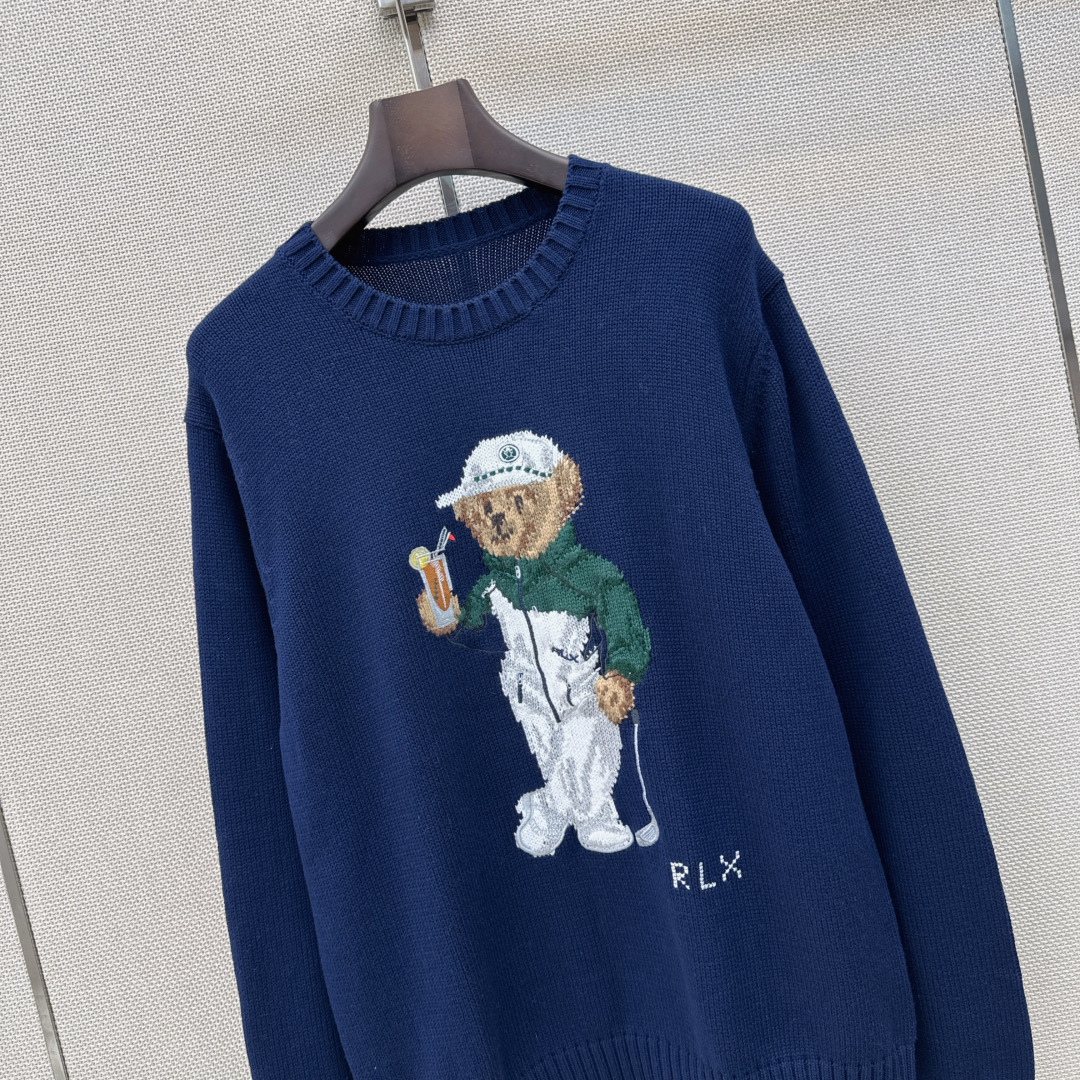 RL 26Ss————早秋最新款浓郁美式风帅气小熊毛衣🖤手工勾花图案 经典H宽松版型 品质控必入 进口纯棉纱线质感无敌赞