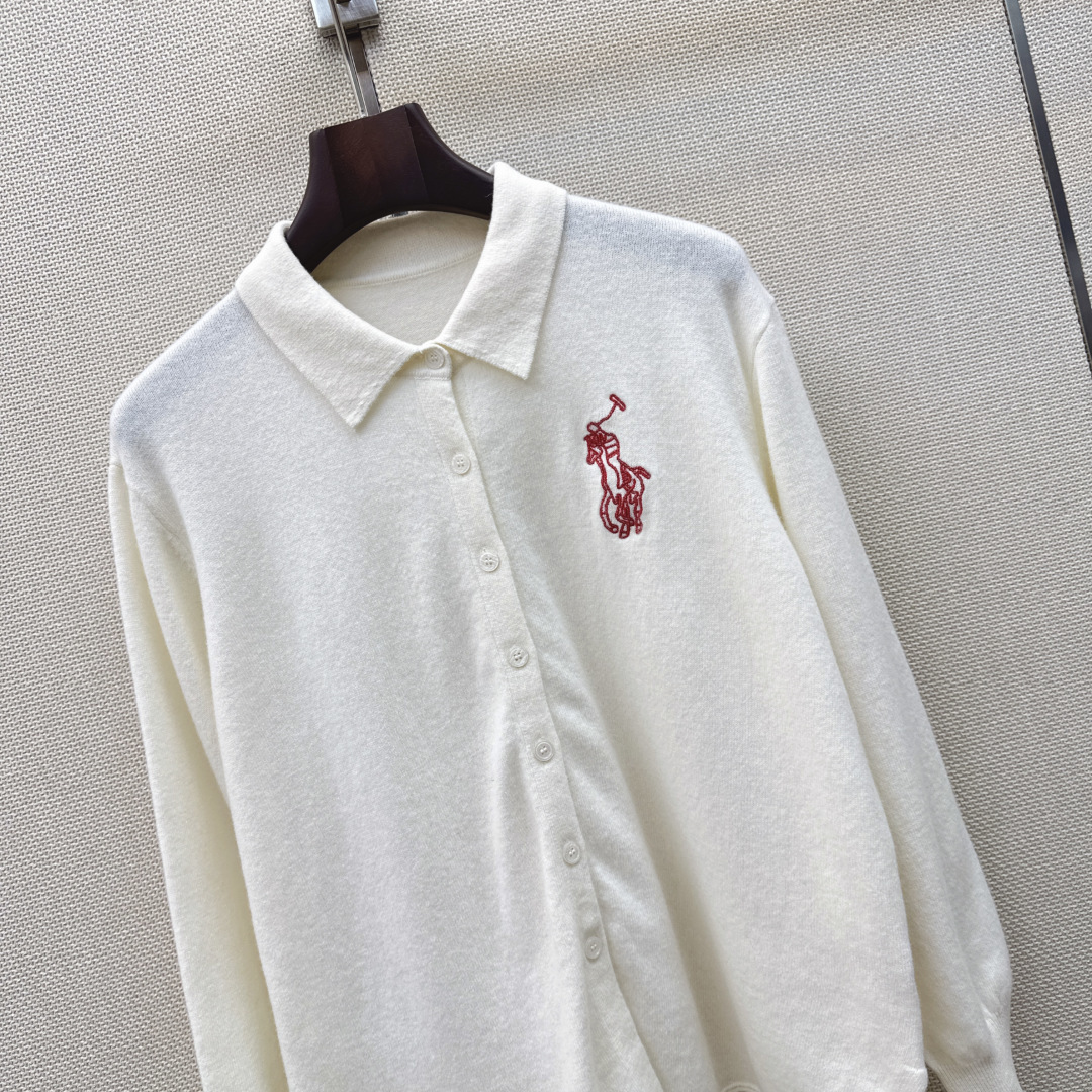 RL 26Ss————秋冬最新款小马刺绣图案翻领针织衫🩶定制羊毛针织纱线材质织造 舒适软糯 穿搭洋气 翻领针织长袖 营造