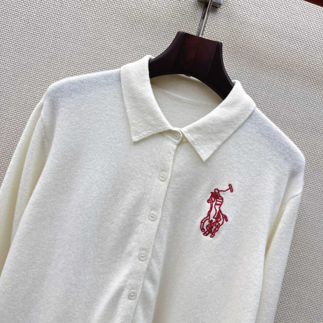 RL 26Ss————秋冬最新款小马刺绣图案翻领针织衫🩶定制羊毛针织纱线材质织造 舒适软糯 穿搭洋气 翻领针织长袖 营造