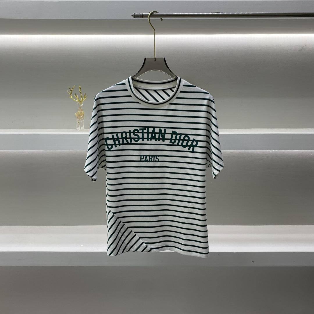 Christian Dior Striped T-Shirt, Crew Neck, Short Sleeve, Stylish Women's Top