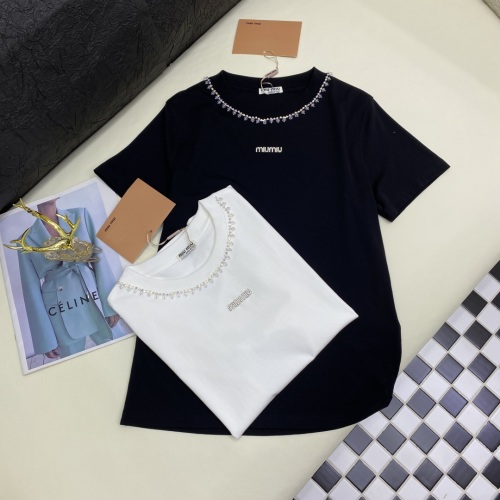 Miu Miu Women's Rhinestone-Embellished Cotton T-Shirt | Soft & Comfortable 1 Miu Miu Women's Rhinestone-Embellished Cotton T-Shirt | Soft & Comfortable