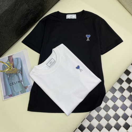 Ami Paris Round Neck Cotton T-Shirt with Heart Logo - Stylish and Comfortable 1 Ami Paris Round Neck Cotton T-Shirt with Heart Logo - Stylish and Comfortable