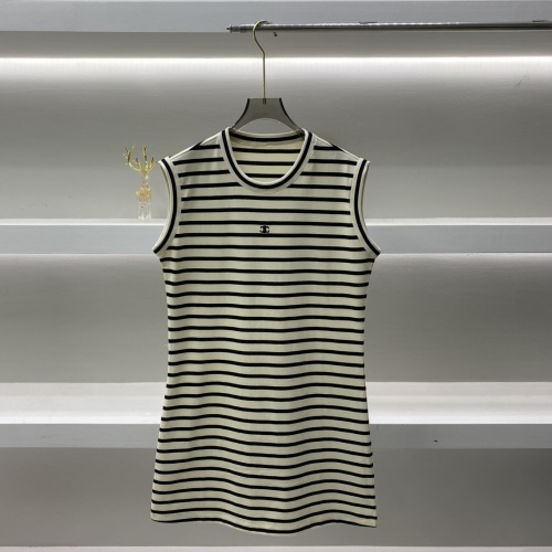 Chanel Striped Sleeveless Knit Dress, Round Neck, Soft Cotton Fabric 1 Chanel Striped Sleeveless Knit Dress, Round Neck, Soft Cotton Fabric