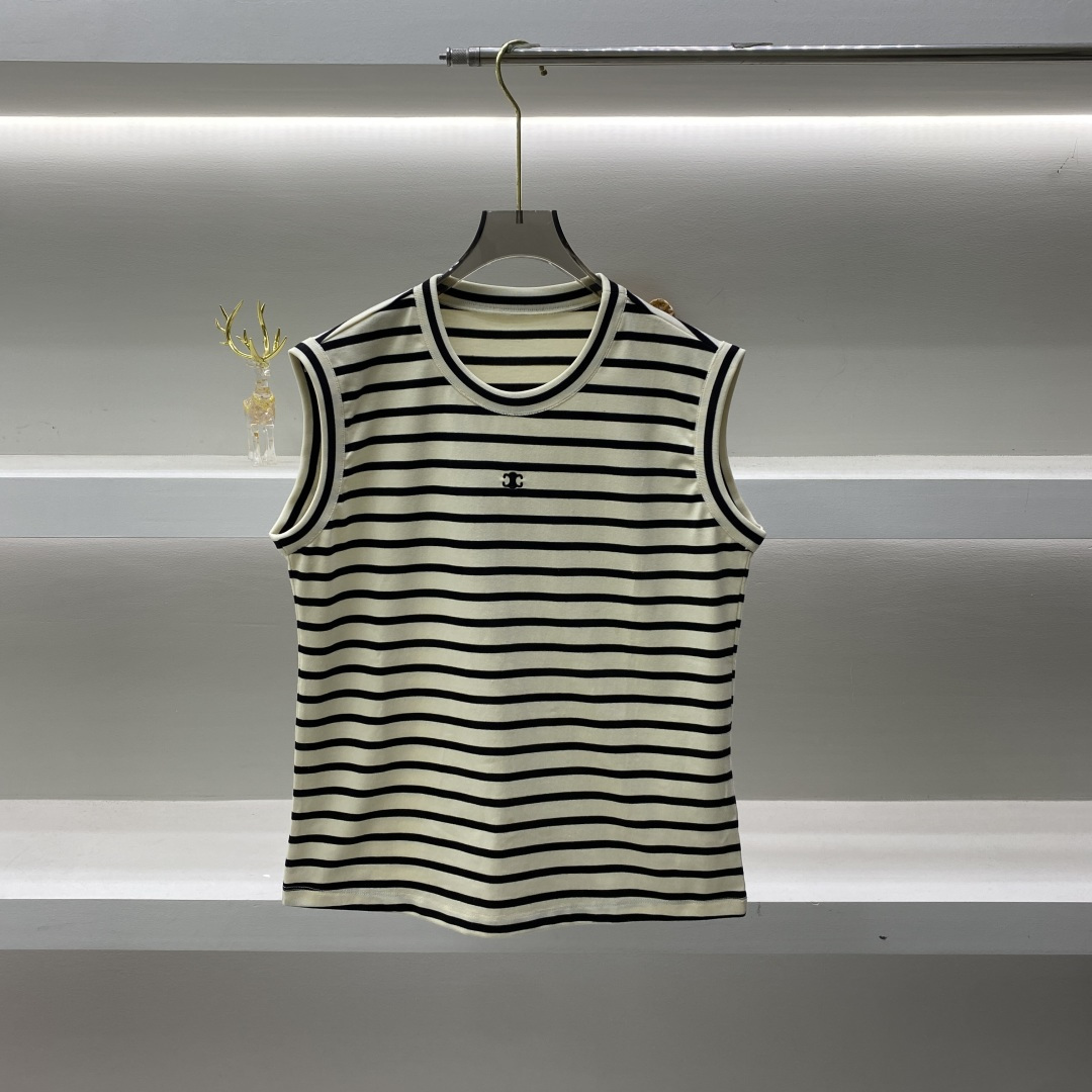 Striped Sleeveless Top - Soft Cotton Fabric, Round Neckline, Comfortable Fit