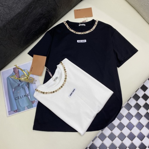 Miu Miu Women's Spring/Summer Round Neck Cotton T-Shirt - Soft & Comfortable 1 Miu Miu Women's Spring/Summer Round Neck Cotton T-Shirt - Soft & Comfortable