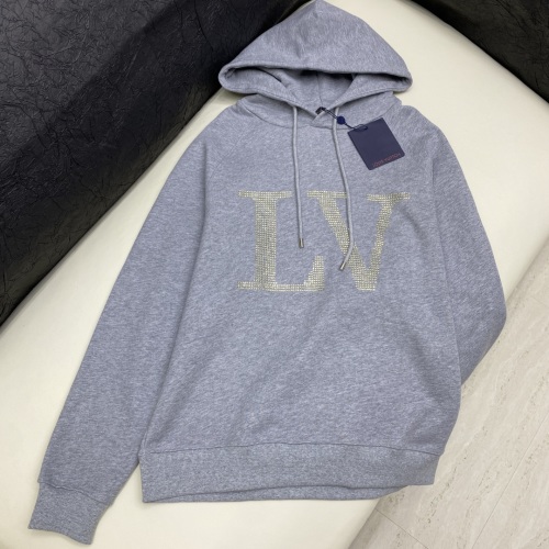 LV Rhinestone Embellished Grey Cotton Hoodie, Comfortable and Stylish 1 LV Rhinestone Embellished Grey Cotton Hoodie, Comfortable and Stylish