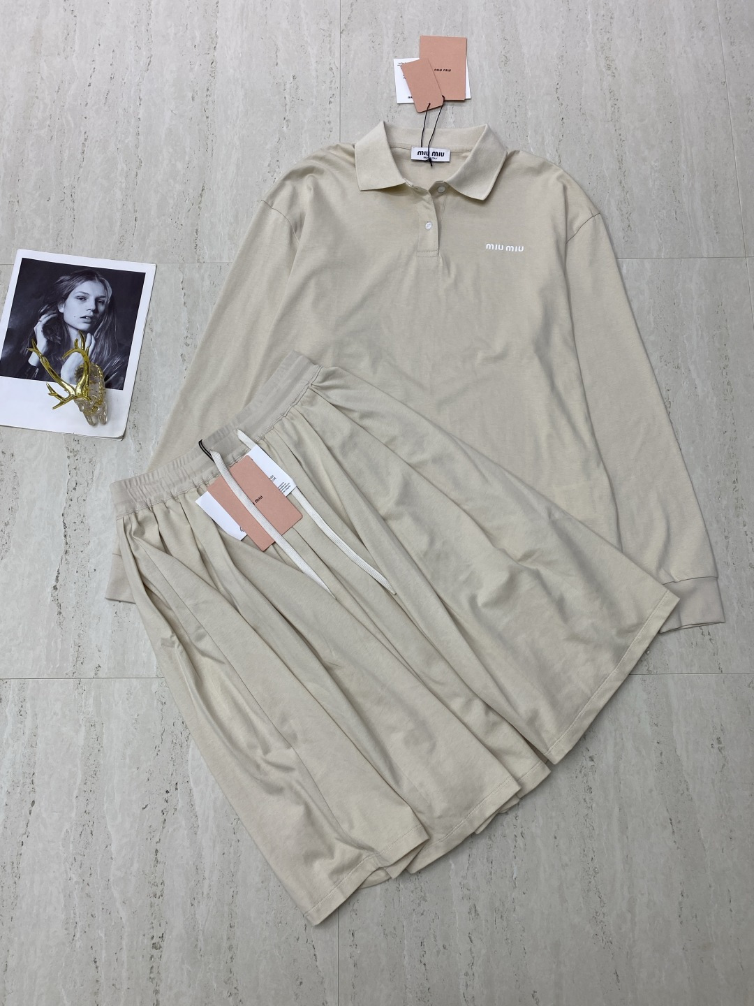 Miu Miu Cotton Blend Ribbed Polo Shirt and Skirt Set - Women's Co-ords