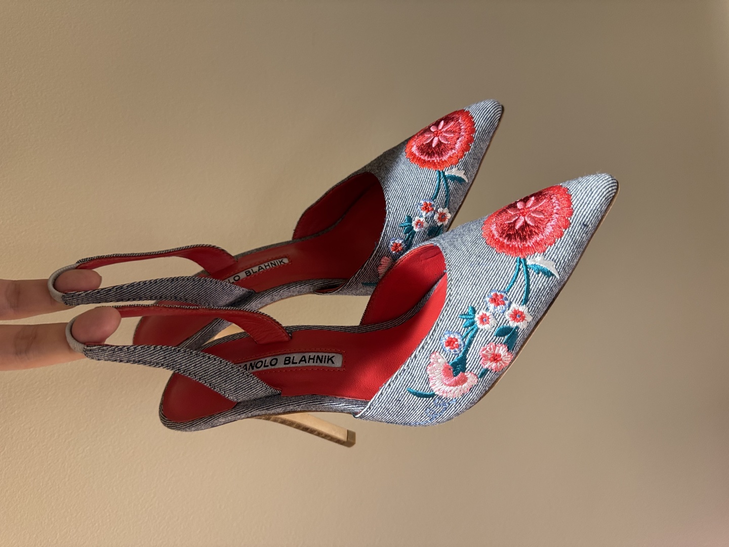 Manolo Blahnik’s Hand-Sewn Flower Embroidery Cowboy Heel Sandals: High-Class Italian Design.