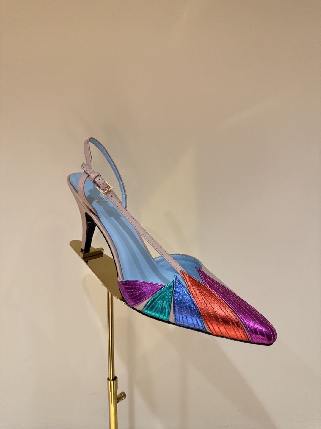Color-block Metallic Pointed Slingback Heels