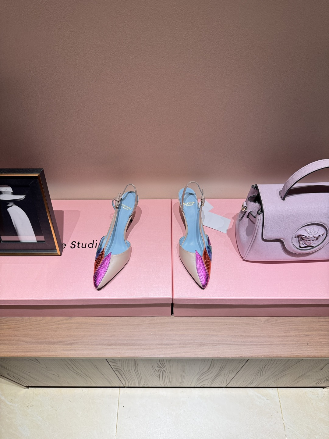 Color-block Metallic Pointed Slingback Heels
