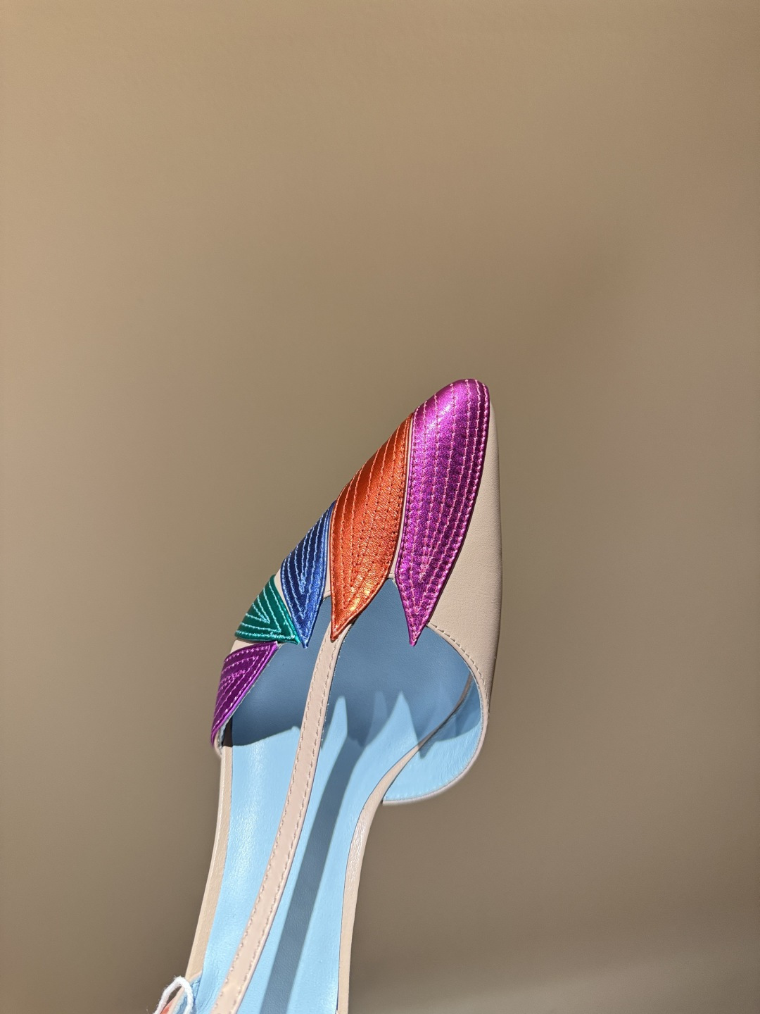 Color-block Metallic Pointed Slingback Heels