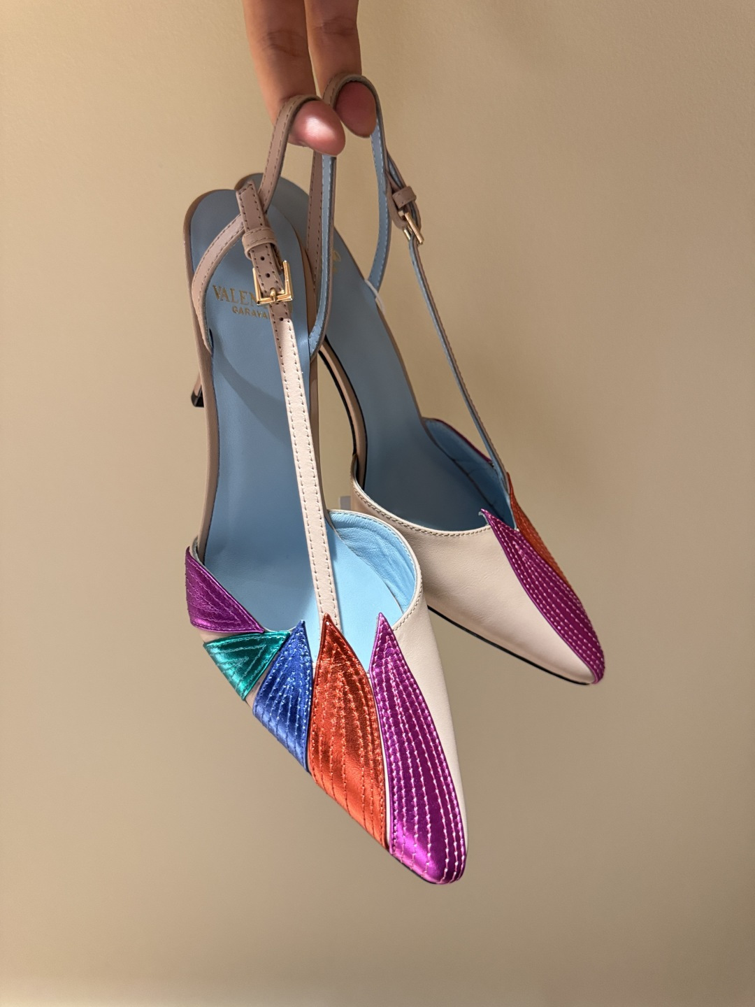 Color-block Metallic Pointed Slingback Heels