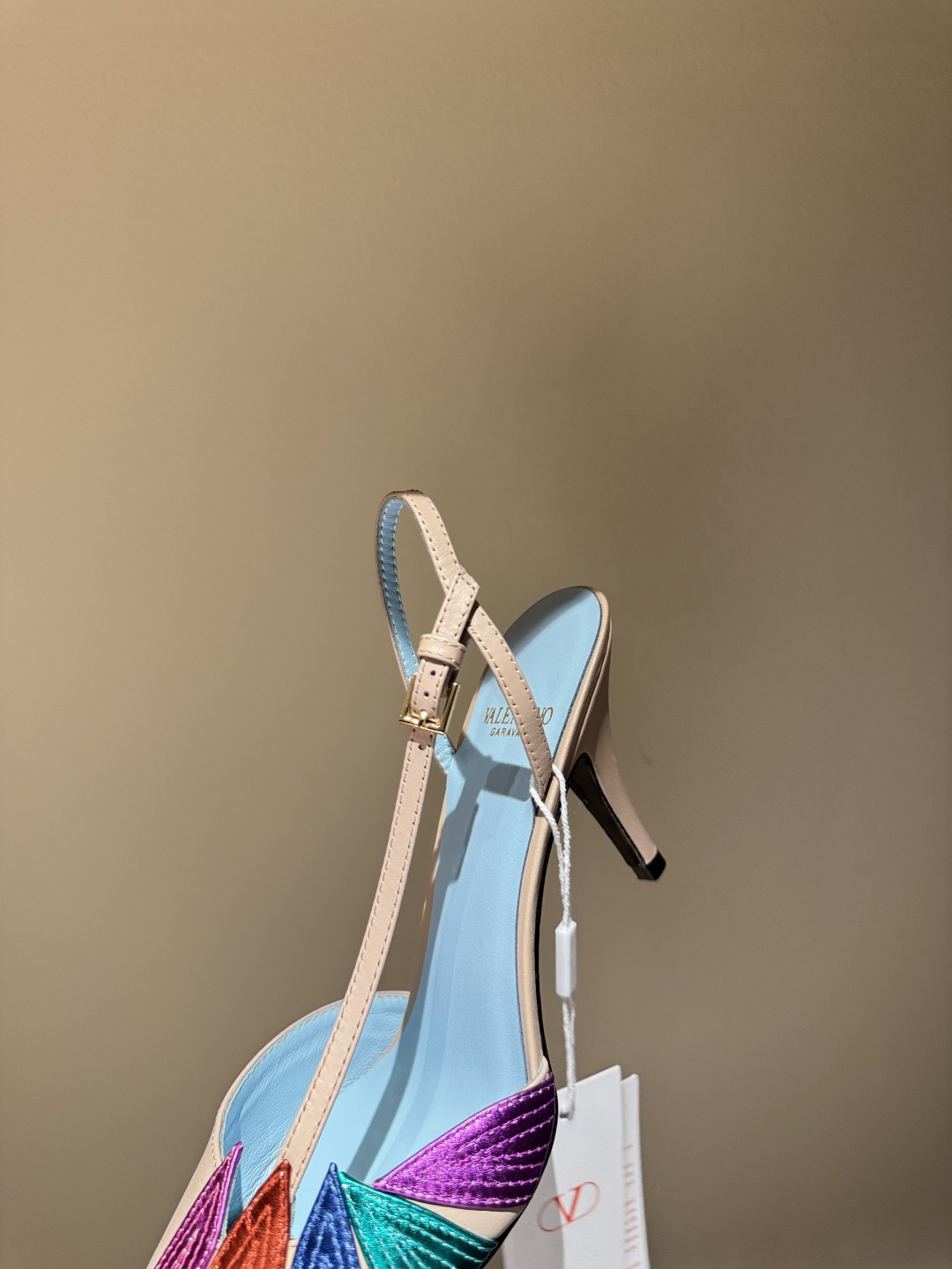 Color-block Metallic Pointed Slingback Heels