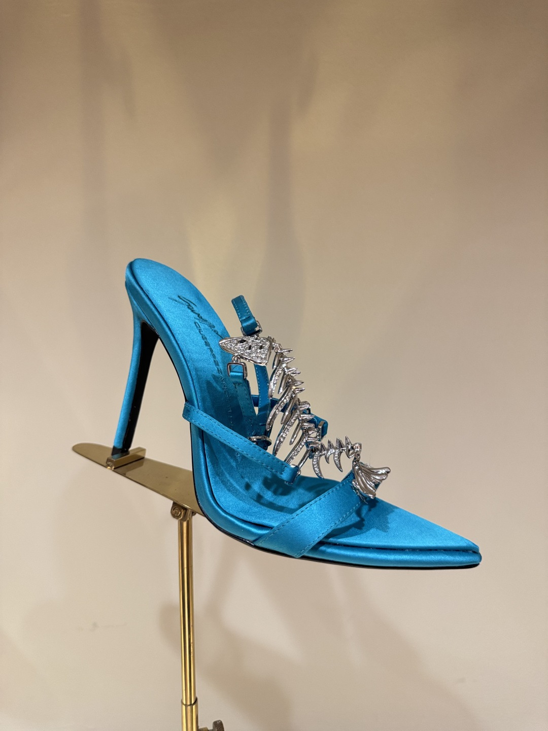 Blue Fishbone Heeled Mules