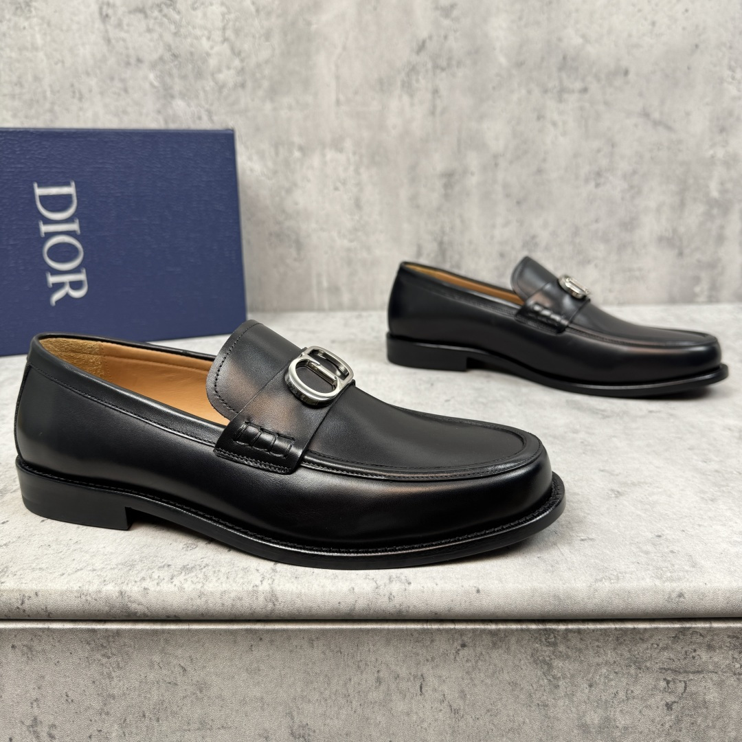 Dior Granville Men's Loafers with CD Icon Buckle in Black Leather