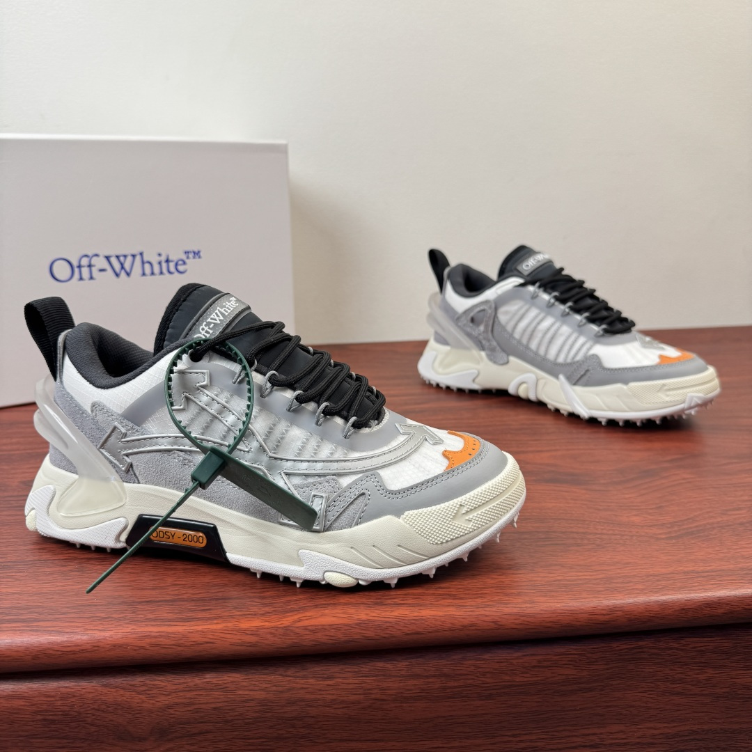 NO:832562,Batch Off-White ODSY-couple style sneakers shipped in multiple colors!  Retro-futuristic design, multi-material spliced ​​upper, 'ODSY-' logo on the side of the shoe, transparent TPU on the heel, full of layering, and eye-catching details. The outsole is made of EVA and rubber, which is cushioning and comfortable. It is OK for daily wear or walking for a long time! Street fashion style, great style when paired with loose clothing, a must-have item for fashion and personality!  Comes with original box and dust bag!  Size 36-37-38-39-40-41-42-43-44-45-46-47 leather shoe size item number OFFW1000 gray black,,off white,sneakers19860909批 Off-White ODSY-情侣款运动鞋多色出货！ 复古未来感设计,多材质拼接鞋面,鞋侧'ODSY-'标识,后跟透明TPU,层次感满满,细节超吸睛.大底EVA和橡胶材质,缓震舒适,日常穿搭或长时间行走都很OK!街头潮流风,搭配宽松服饰超有范,时尚个性必备单品！配原盒包装防尘袋！ 尺码36-37-38-39-40-41-42-43-44-45-46-47皮鞋尺码 货号OFFW1000 灰黑,,off white,sneakers,Men's shoes