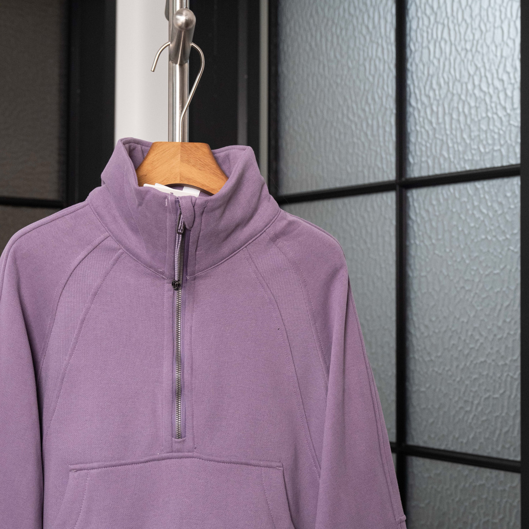 AScuba立领宽松卫衣产品配色:蒸馏咖啡、薰衣草、阴影蓝、骨百色、丝绒粉、板栗粽码数XS/S，M/L，