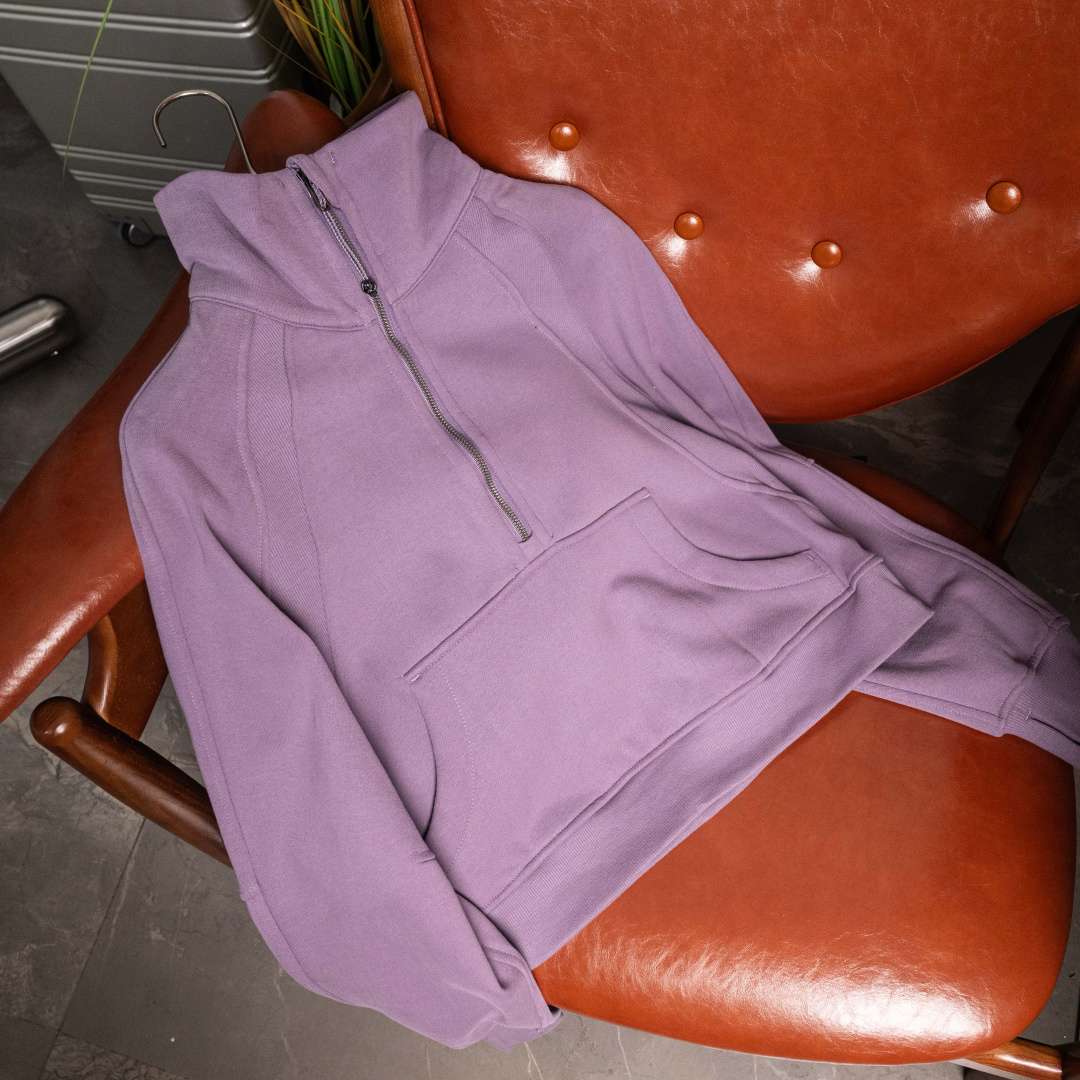 AScuba立领宽松卫衣产品配色:蒸馏咖啡、薰衣草、阴影蓝、骨百色、丝绒粉、板栗粽码数XS/S，M/L，