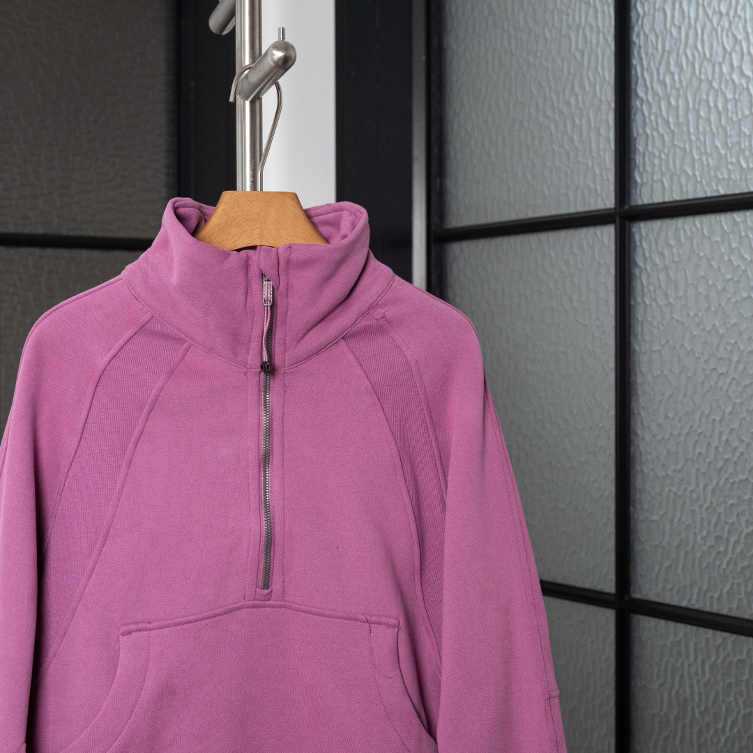 AScuba立领宽松卫衣产品配色:蒸馏咖啡、薰衣草、阴影蓝、骨百色、丝绒粉、板栗粽码数XS/S，M/L，