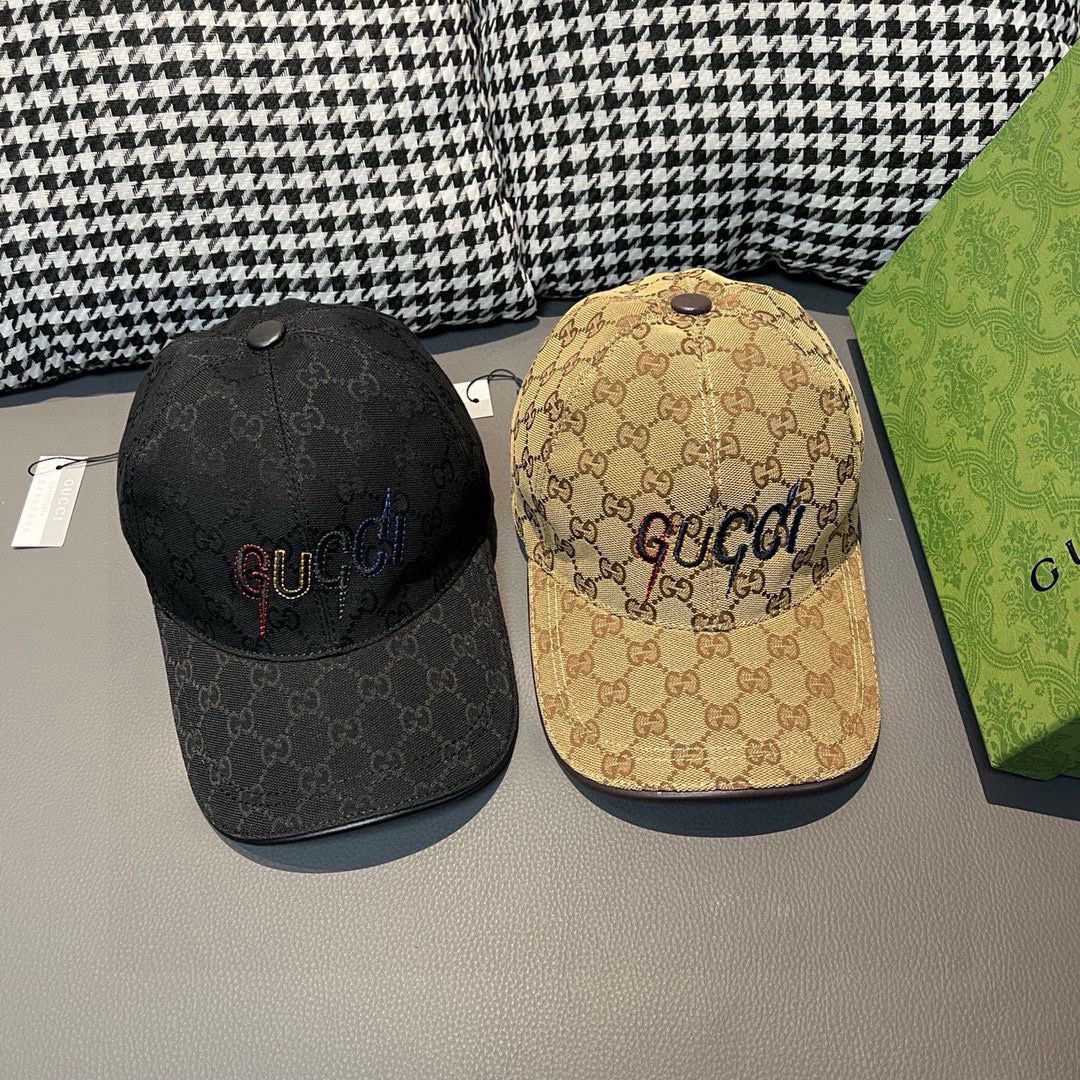 
配盒子布袋，Gucci(古奇)新款原单棒球帽， 艺术字刺绣，11开模订制，重工刺绣，细节可媲美专柜，原