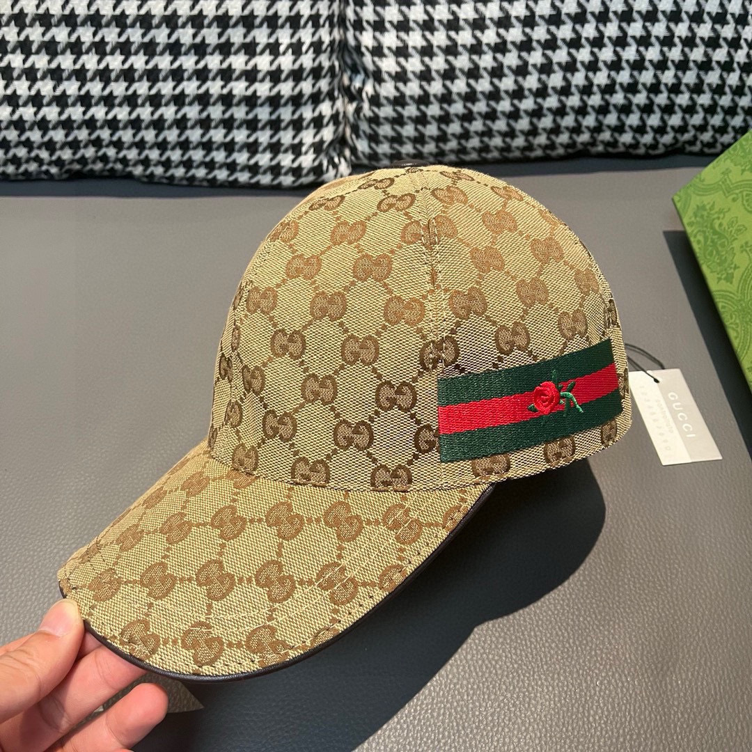 
配盒子布袋，Gucci(古奇)经典原单棒球帽，鲜花织带，专柜11开模订制，最高版本，原版帆布料+头层牛