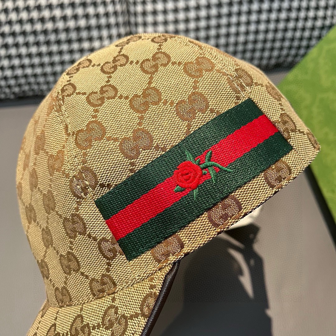 
配盒子布袋，Gucci(古奇)经典原单棒球帽，鲜花织带，专柜11开模订制，最高版本，原版帆布料+头层牛