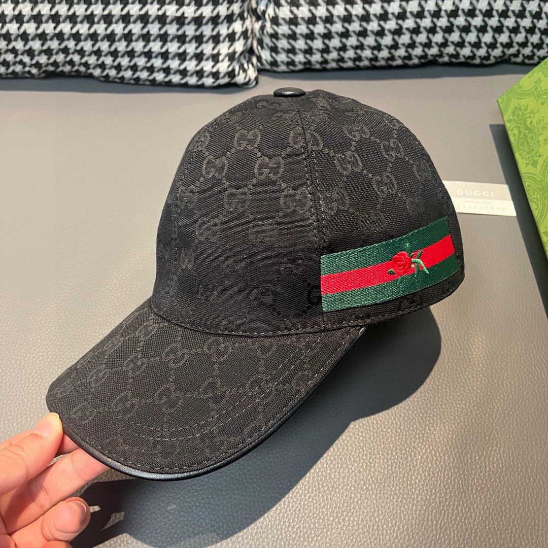 
配盒子布袋，Gucci(古奇)经典原单棒球帽，鲜花织带，专柜11开模订制，最高版本，原版帆布料+头层牛