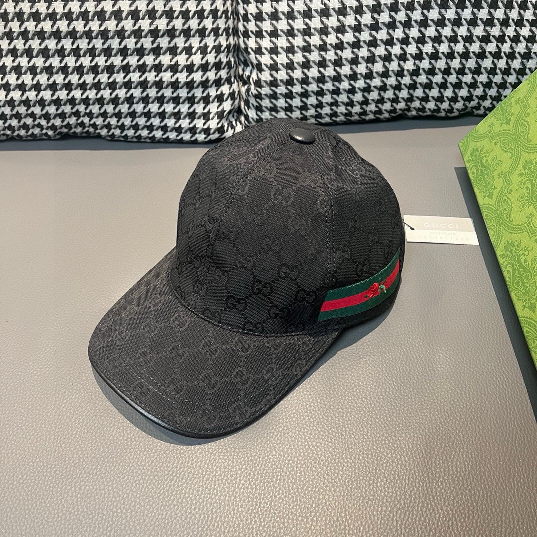 
配盒子布袋，Gucci(古奇)经典原单棒球帽，鲜花织带，专柜11开模订制，最高版本，原版帆布料+头层牛