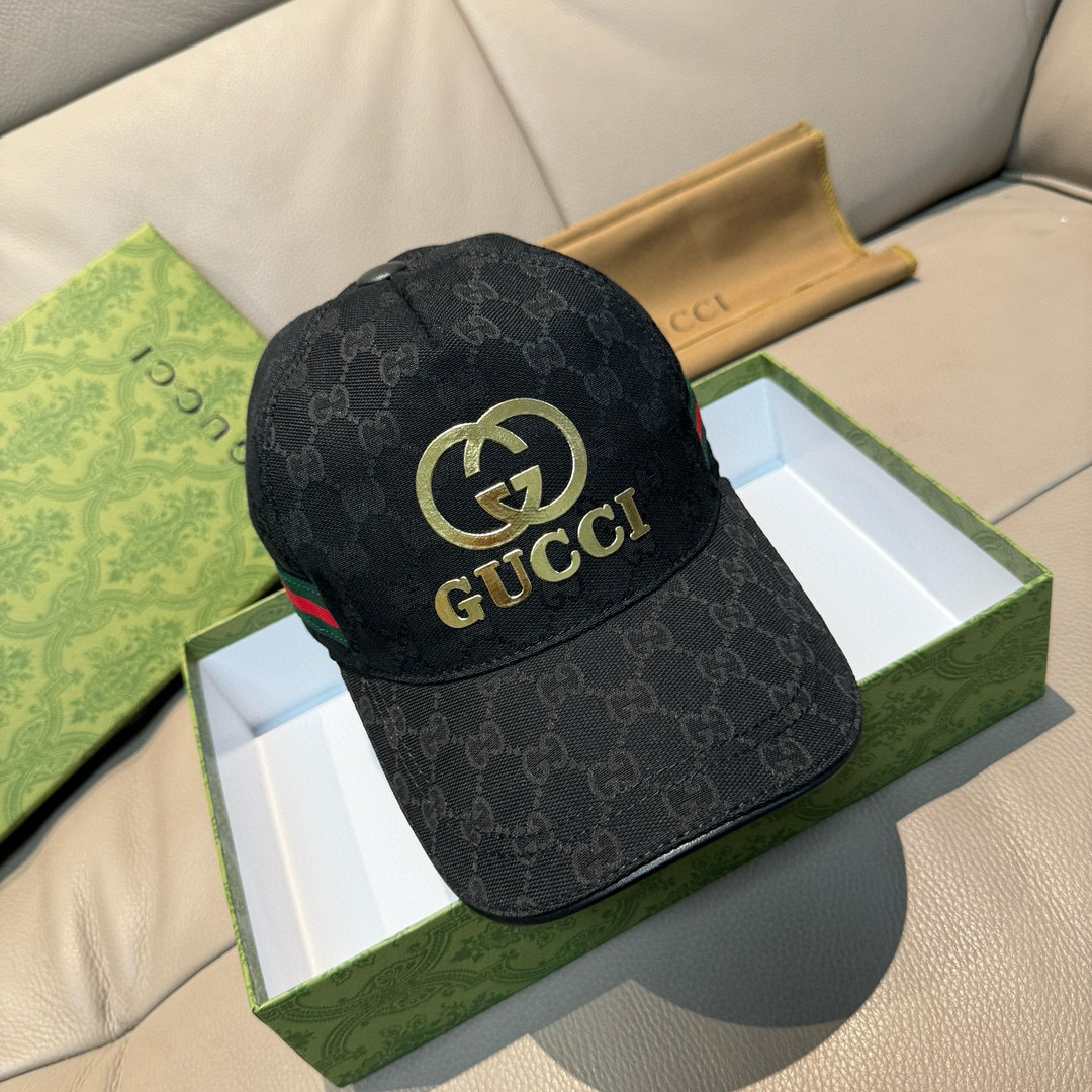
配盒子布袋，Gucci(古奇)原单棒球帽，烫金双G，11开模订制，最高版本，原版帆布料+头层牛皮，纯棉