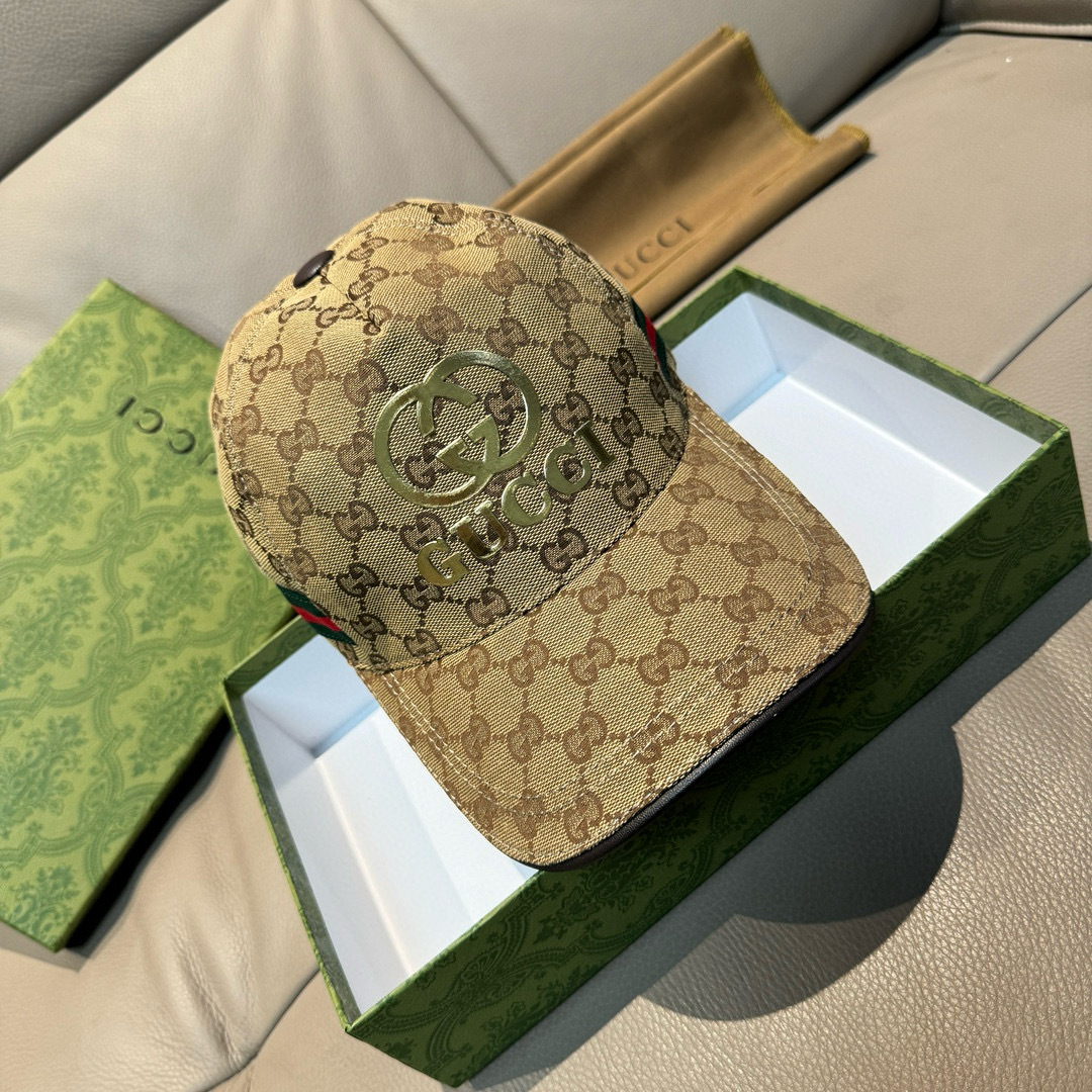 
配盒子布袋，Gucci(古奇)原单棒球帽，烫金双G，11开模订制，最高版本，原版帆布料+头层牛皮，纯棉